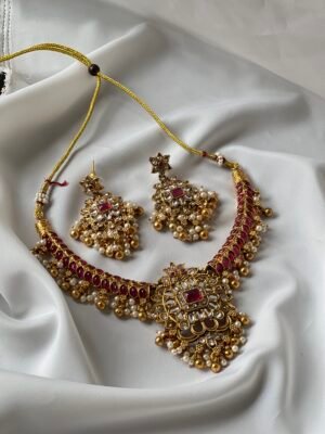 SR 128 RUBY PINK NECKLACE WITH EARINGS