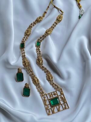 SR 143 LAKSHMI LONG HARAM WITH GREEN STONE